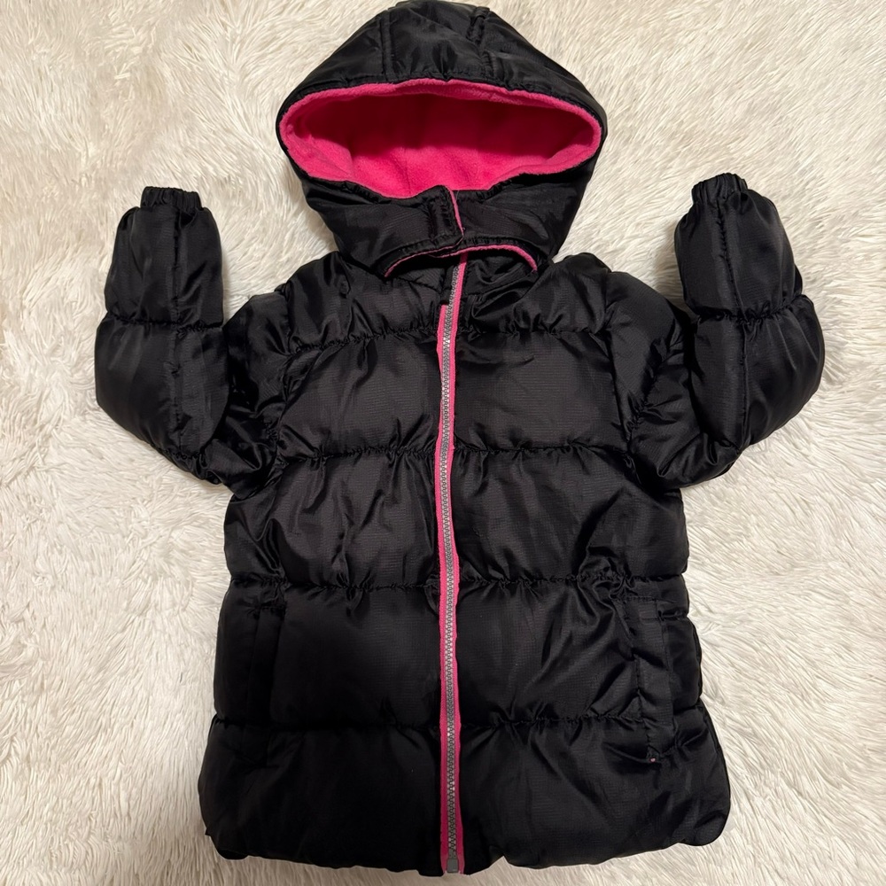 Girls Puffer Jacket with Pink Accents